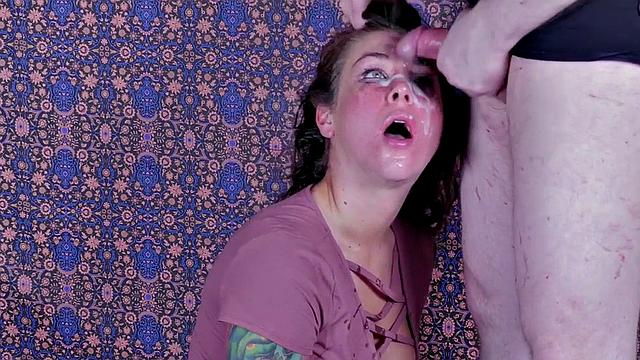 Tattooed submissive throat fucked