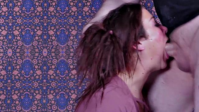 Tattooed submissive throat fucked