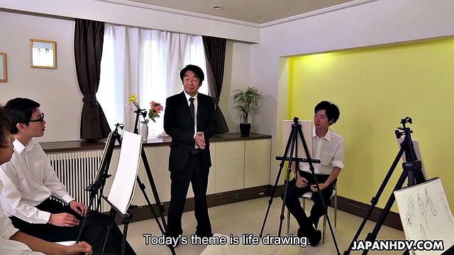 Housewife Erina Sugisaki gets fucked in art class by a group of men