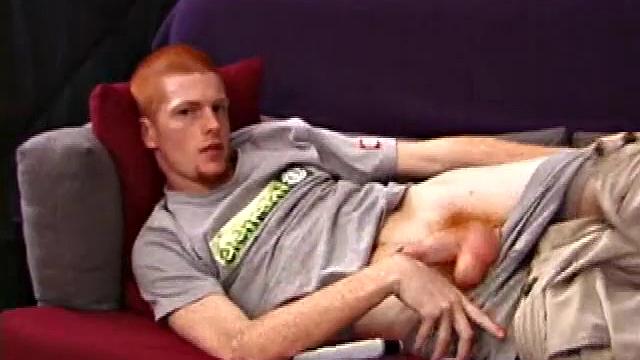 Redheaded Tristian hasn't gotten off in three days, so he is anxious to beat off. Within seconds this cute guy is naked, stroking his dick, and gyrating around on the couch.