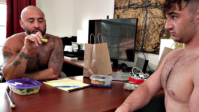 Mesmerized jock fucks colleague in office after dance