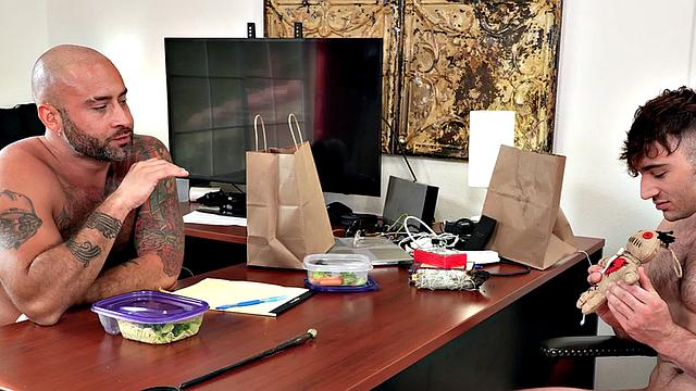 Mesmerized jock fucks colleague in office after dance