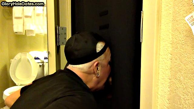 Real mature gloryhole enthusiast sucks cock in homemade blowjob