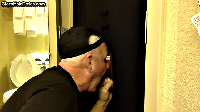 Real mature gloryhole enthusiast sucks cock in homemade blowjob