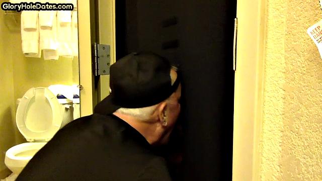 Real mature gloryhole enthusiast sucks cock in homemade blowjob