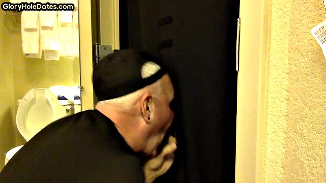 Real mature gloryhole enthusiast sucks cock in homemade blowjob