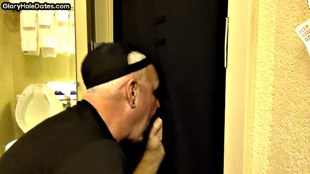 Real mature gloryhole enthusiast sucks cock in homemade blowjob