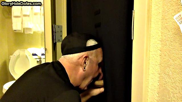 Real mature gloryhole enthusiast sucks cock in homemade blowjob