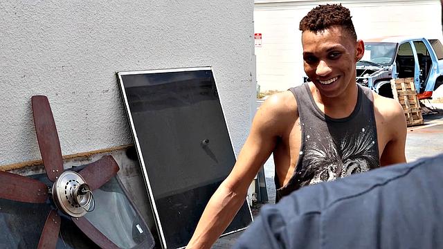 FamilyCreep - Hot Jock Stepson Fucks Ebony Stepdad For Car Repair