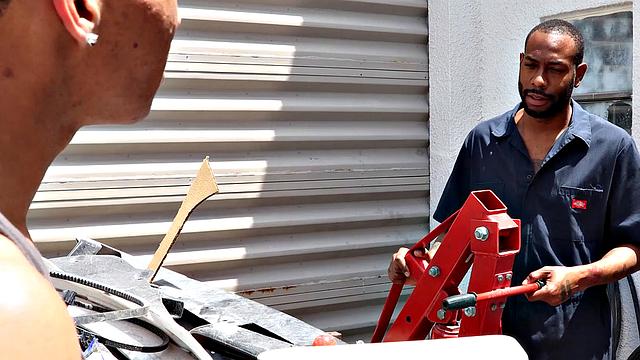 FamilyCreep - Hot Jock Stepson Fucks Ebony Stepdad For Car Repair