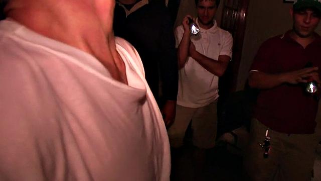 Straight college blindfolded stud hazed and banged for voyeur frat