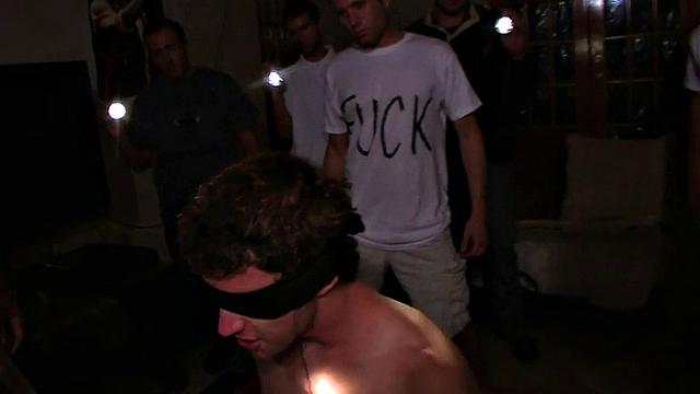 Straight college blindfolded stud hazed and banged for voyeur frat