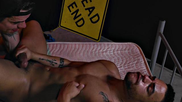 Cocksucking stud rimmed and fingered after raw sex