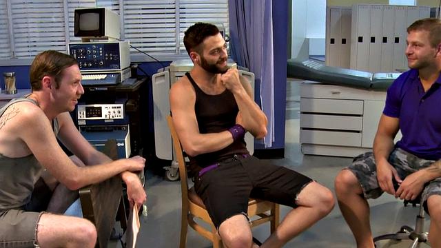 Hairy tattooed hunk gets fucked by jock after sucking