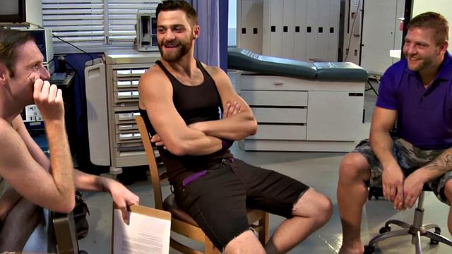 Hairy tattooed hunk gets fucked by jock after sucking