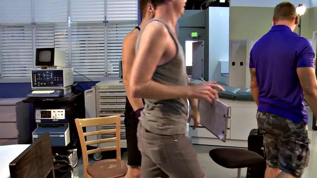 Hairy tattooed hunk gets fucked by jock after sucking