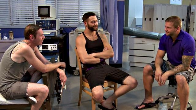 Hairy tattooed hunk gets fucked by jock after sucking