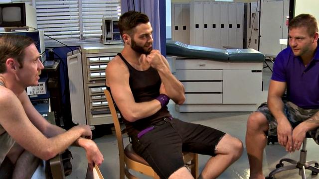 Hairy tattooed hunk gets fucked by jock after sucking