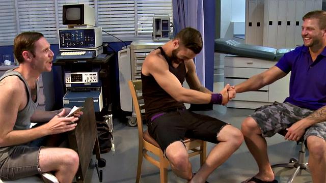 Hairy tattooed hunk gets fucked by jock after sucking