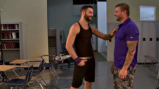 Hairy tattooed hunk gets fucked by jock after sucking