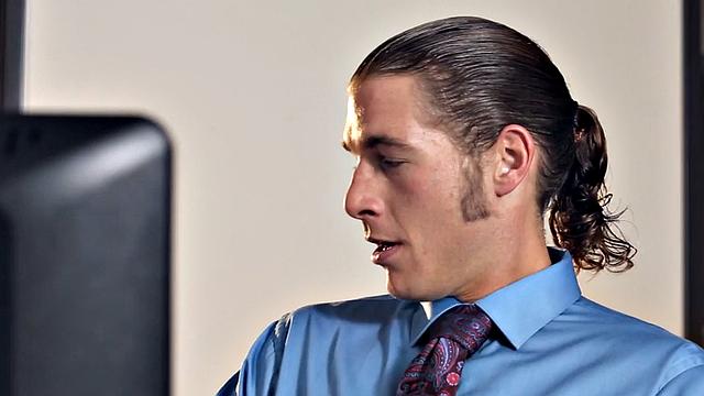 Stunning secretary in stockings fucked at office