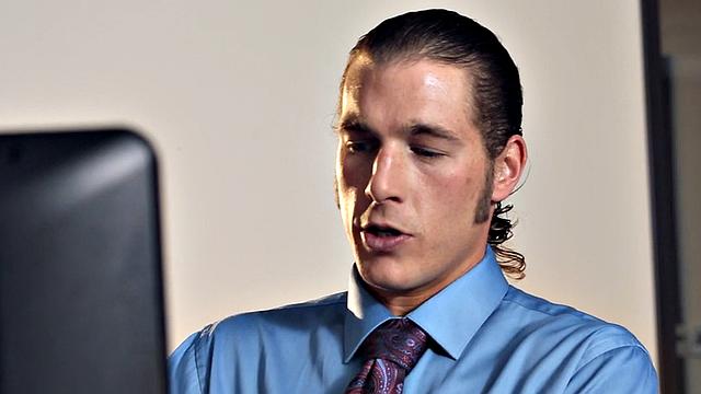 Stunning secretary in stockings fucked at office