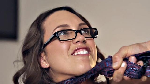 Stunning secretary in stockings fucked at office