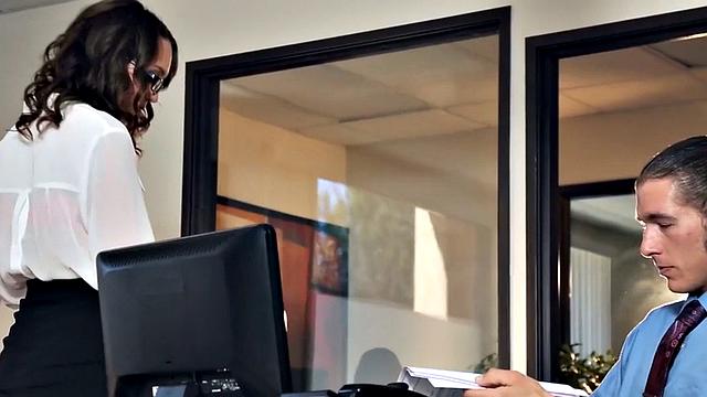 Stunning secretary in stockings fucked at office