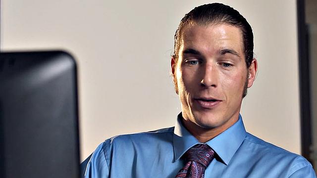 Stunning secretary in stockings fucked at office