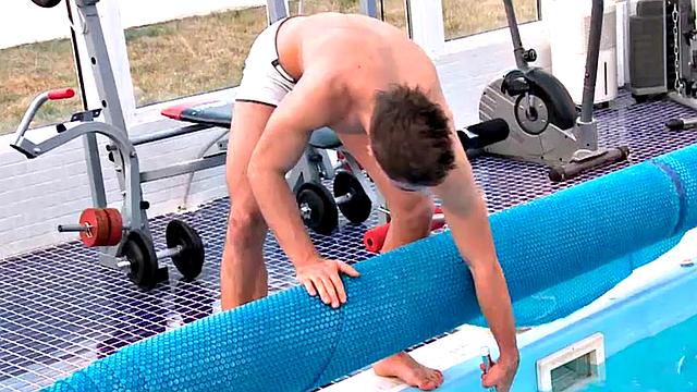 CFNM mistresses pegging poolboy in trio