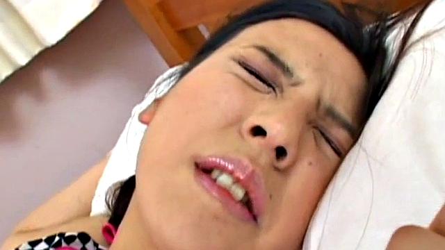 Asian teen screams with delight while dildoed