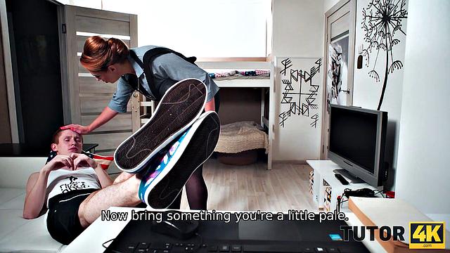 TUTOR4K. English lesson ends for boy and his gorgeous tutor