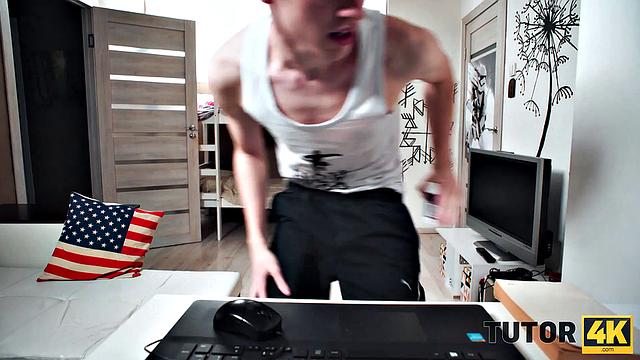 TUTOR4K. English lesson ends for boy and his gorgeous tutor