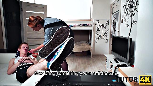 TUTOR4K. English lesson ends for boy and his gorgeous tutor