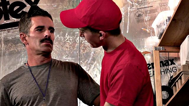 Handsome gaydaddy barebacked by 21yo in stockroom