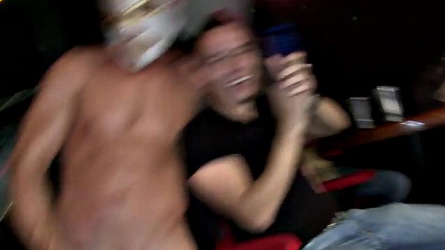 Real party guests sucking stripper