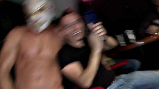 Real party guests sucking stripper