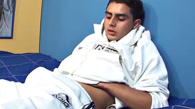 Marcos is a 20 year old on holiday and staying with relatives. After a day out looking at the sights he returns to his room for some self-pleasuring. Clothes off and boner up.