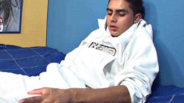 Marcos is a 20 year old on holiday and staying with relatives. After a day out looking at the sights he returns to his room for some self-pleasuring. Clothes off and boner up.