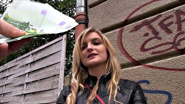 Big Tits Teacher with tattoos fucks for cash & takes a leather thong in her mouth