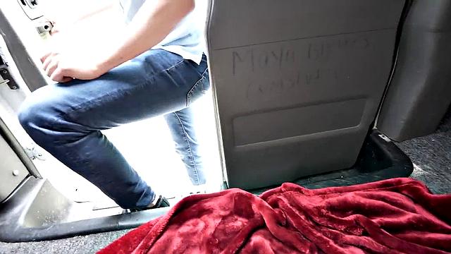 Well paid stud fucks facial gay in public outdoor van