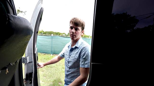 Well paid stud fucks facial gay in public outdoor van