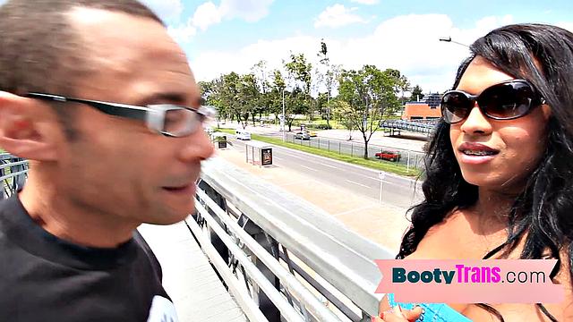 Watch as a sexy brunette Latina gets her ass reamed while wearing a thong and jeans outdoors