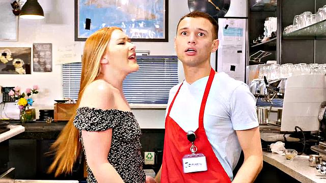 Busty redhead, Harper Red, is so wet and horny that she must get dick in the this instant