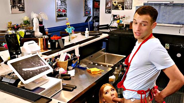 Busty redhead, Harper Red, is so wet and horny that she must get dick in the this instant