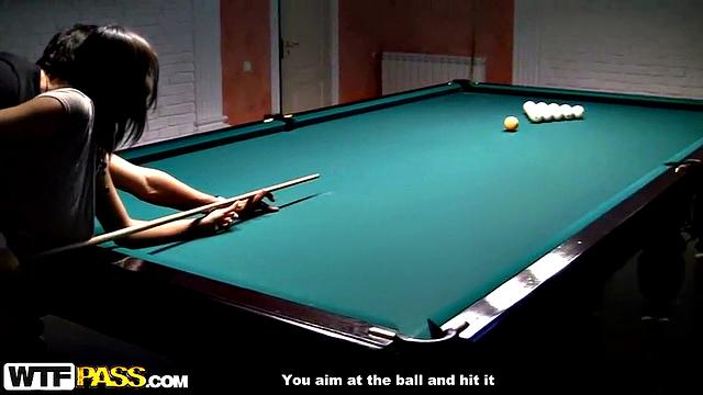 Billiard scene with pick up girl