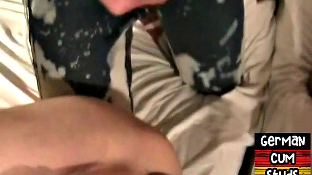 Jizzed German stud gets bareback fucked in amateur closeup sex