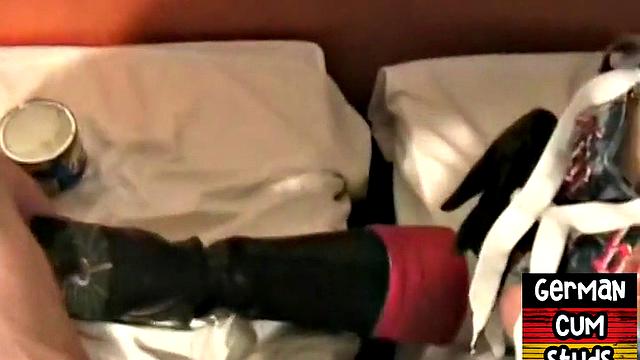 Jizzed German stud gets bareback fucked in amateur closeup sex