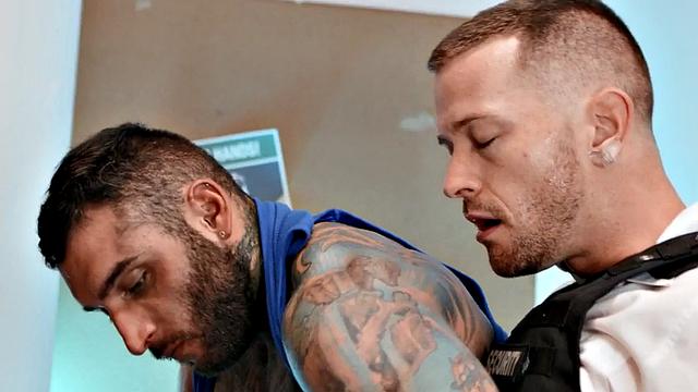 Gay man fucked by police officer from behind in asshole