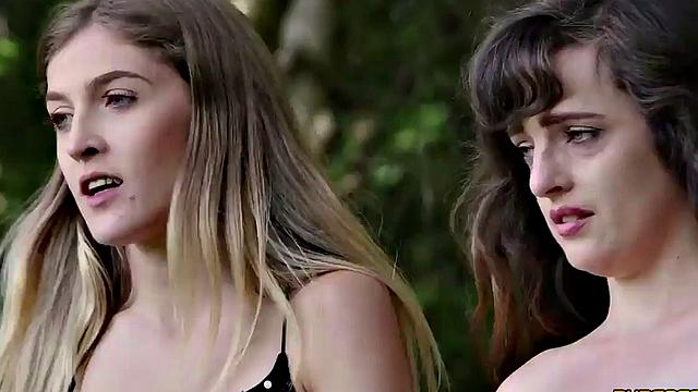 CFNM outdoor babes suck cock in group oral